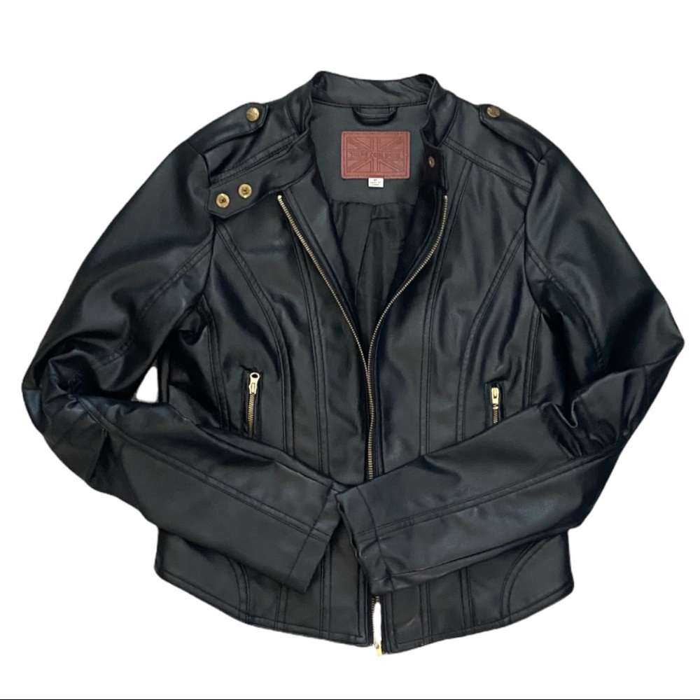 Miss London Zip Up Faux Leather Motor Biker Style Jacket